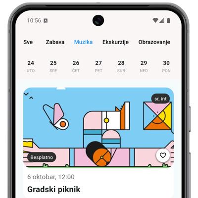 Ekran aplikacije Belgrade Events sa spiskom događaja